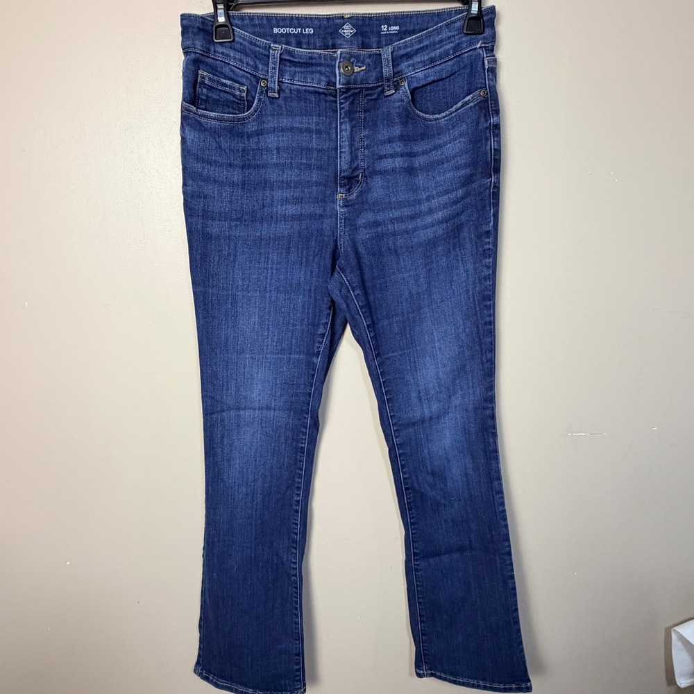 St Johns Bay Womens Bootcut Jeans 12 Long Blue Dark Wash High Rise Denim